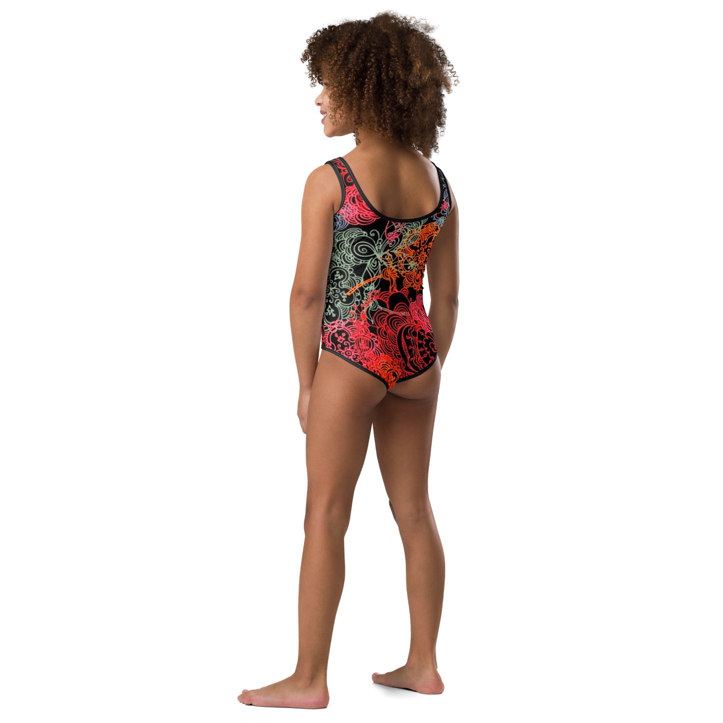 Flowers & butterflies outlines All-Over Print Kids Swimsuit