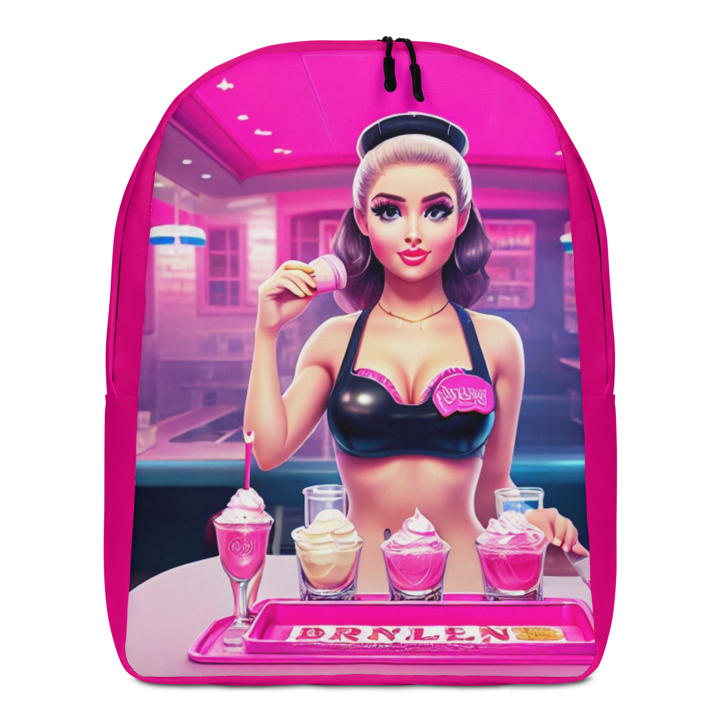 Sexy Lady in Cream Pink Shake Minimalist Backpack