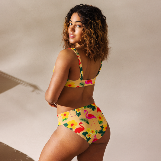 Flamingo summer design Recycled high-waisted bikini