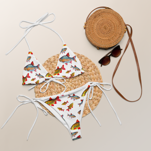 Fishes design All-over print recycled string bikini