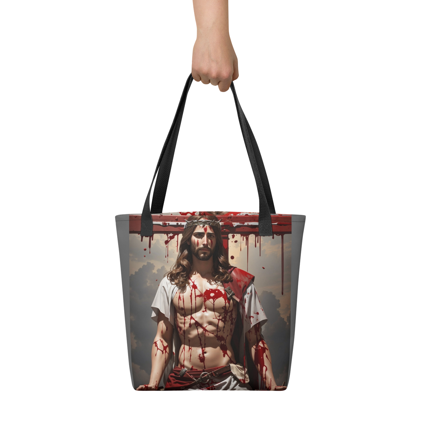 Jesus in the cross bleeding Tote bag